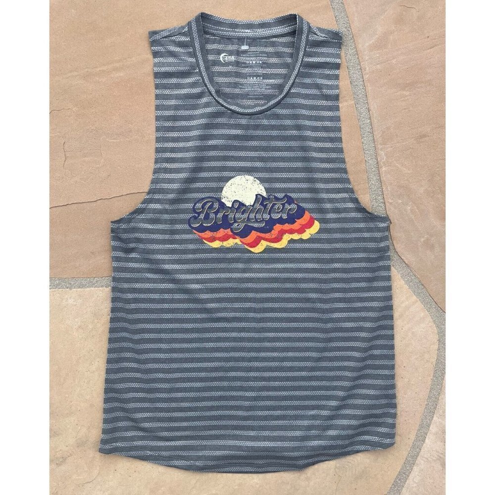 ZYIA Women’s Active Grey Striped TANK Size MEDIUM Sleeveless Brighter